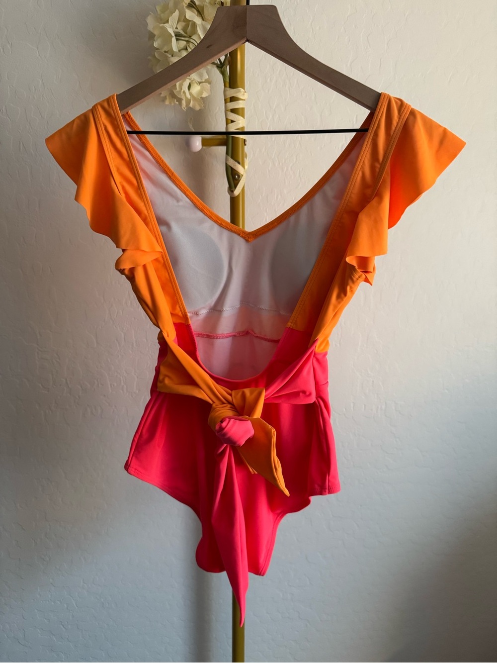 Orange & Pink One-Piece Swim Suit with Waist Sash - Picture 7 of 12